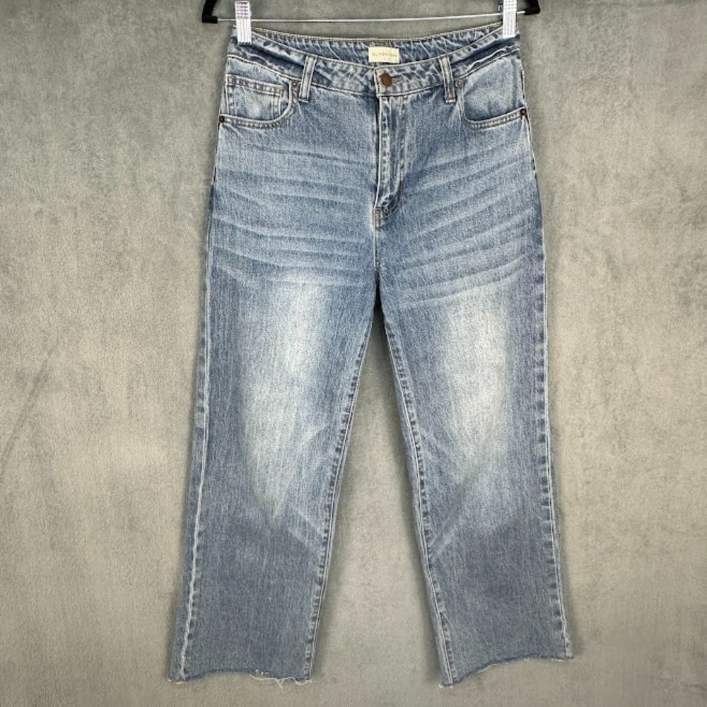 Oliver Logan Jeans Womens 28 Blue Raw Hem Medium Wash Stretch Wide Leg Pockets
